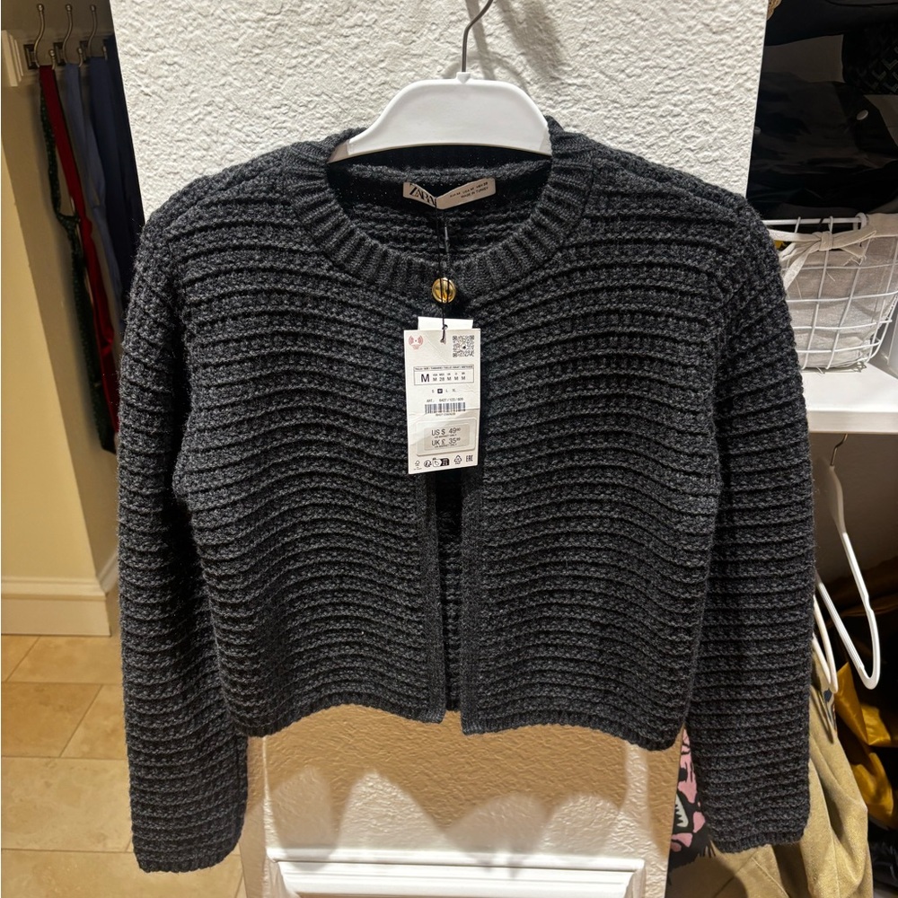 Zara Dark Gray Ribbed Knit Sweater